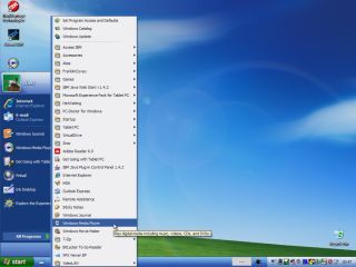 VGA capture screenshot from a ThinkPad X41T running Windows XP Tablet PC edition, set to the Royale theme, with the Start menu open